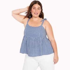 Old Navy Top Womens 4X‎ Gingham Tie-Strap Smocked Peplum Tank Top Blue White